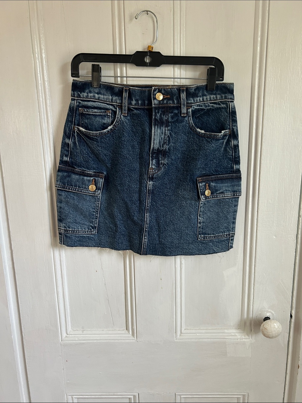 Express Dark Blue Denim Mini Skirt with Cargo Pockets